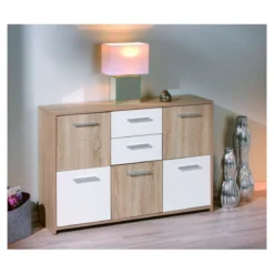 Buffet Mobile Moderno Bianco e Rovere con Ante Cassetti da Salotto