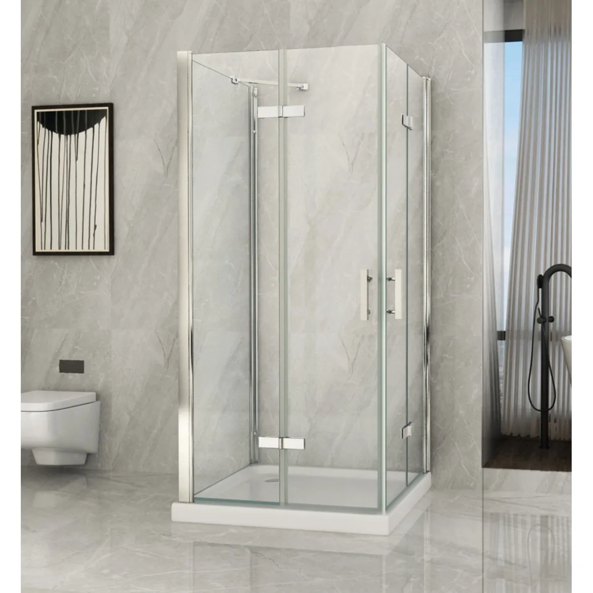 Cabina Box Doccia 3 Lati 2 Ante a Libro 60 70 80 90 100 Battente Porta Cristallo