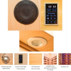 Cabina Sauna a Raggi Infrarossi 3 Posti in Legno Casa Ionizzatore Cromoterapia