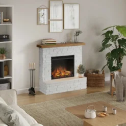 Caminetto Elettrico a Led Tagu Rolf Effetto Cemento Bianco
