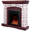 Caminetto Elettrico Classico 1500W Finitura Legno e Pietra e Suono Legna