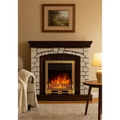 Caminetto Elettrico Cornice Legno da Pavimento 2000W Termostato Regolabile