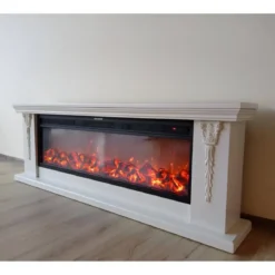 Caminetto Elettrico da Pavimento Crema Effetto Fiamma LED 1600W Moderno