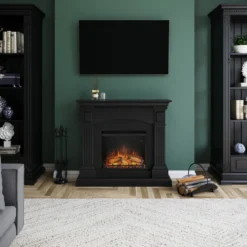 Caminetto Elettrico Decorativo a Led Tagu Magna Cornice in Legno Nero
