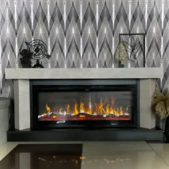 Caminetto Elettrico 1500W Moderno Beige con 60 Colori LED e Termostato