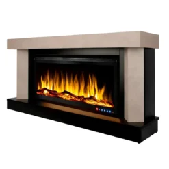 Caminetto Elettrico 1500W Moderno Beige con 60 Colori LED e Termostato
