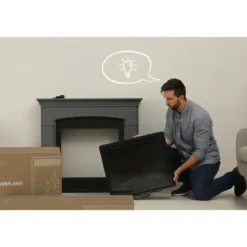Caminetto Finto Decorativo Elettrico Tagu Frode con Cornice in Legno Grigio