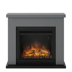 Caminetto Finto Decorativo Elettrico Tagu Frode con Cornice in Legno Grigio