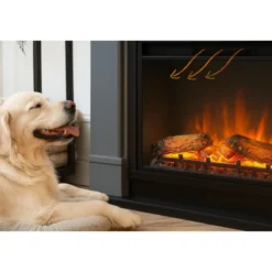 Caminetto Finto Decorativo Elettrico Tagu Frode con Cornice in Legno Grigio