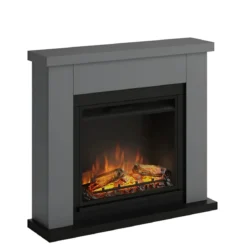 Caminetto Finto Decorativo Elettrico Tagu Frode con Cornice in Legno Grigio