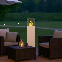 Camino a Bioetanolo a Colonna 70cm Bianco 3kW da Giardino Moderno