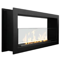 Camino a Bioetanolo Bifacciale 1,5L Nero da Parete 90x40 cm Acciaio