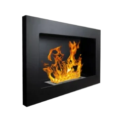 Camino a Bioetanolo da Incasso 2kW Nero in Acciaio Inox 65x12x40 cm