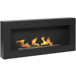 Camino a Bioetanolo da Parete 2,5 KW Nero Fiamma Reale Lana di Roccia
