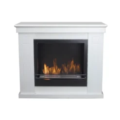 Camino a Bioetanolo da terra 3 Kw Bianco Stufa Cornice in Legno Bruciatore 1.7lt