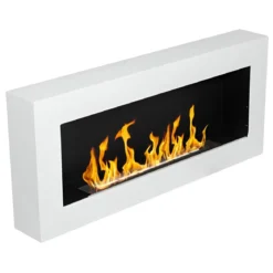 Camino Bioetanolo da Parete 2,5 KW Bianco Fiamma Reale Lana di Roccia