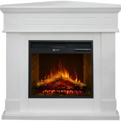 Camino Elettrico Angolare 1800W da Appoggio Legno Bianco per Interno