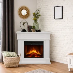 Camino Elettrico Angolare 1800W da Appoggio Legno Bianco per Interno