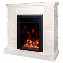 Camino Elettrico Bianco Effetto Pietra 1500W Moderno Fiamma Colorata