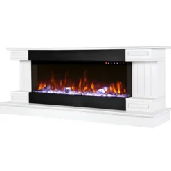 Camino Elettrico Bianco 1500W Riscaldante con Fiamma 3D e Termostato