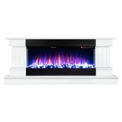 Camino Elettrico Bianco 1500W Riscaldante con Fiamma 3D e Termostato