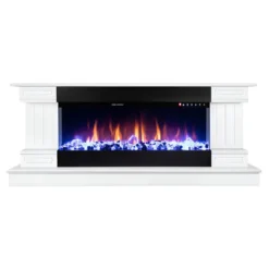 Camino Elettrico Bianco 1500W Riscaldante con Fiamma 3D e Termostato