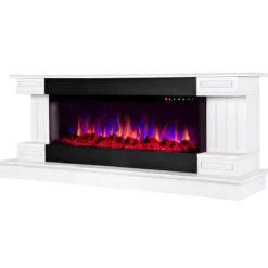 Camino Elettrico Bianco 1500W Riscaldante con Fiamma 3D e Termostato