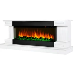 Camino Elettrico Bianco 1500W Riscaldante con Fiamma 3D e Termostato