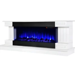 Camino Elettrico Bianco 1500W Riscaldante con Fiamma 3D e Termostato