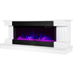 Camino Elettrico Bianco 1500W Riscaldante con Fiamma 3D e Termostato