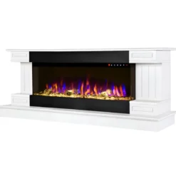 Camino Elettrico Bianco 1500W Riscaldante con Fiamma 3D e Termostato