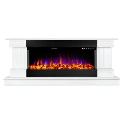 Camino Elettrico Bianco 1500W Riscaldante con Fiamma 3D e Termostato