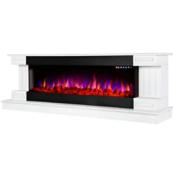 Camino Elettrico Bianco 1500W 181x43x60 con Fiamma 3D e Termostato