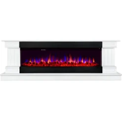 Camino Elettrico Bianco 1500W 181x43x60 con Fiamma 3D e Termostato