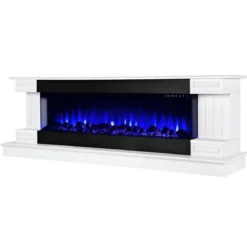 Camino Elettrico Bianco 1500W 181x43x60 con Fiamma 3D e Termostato