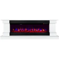 Camino Elettrico Bianco 1500W 181x43x60 con Fiamma 3D e Termostato