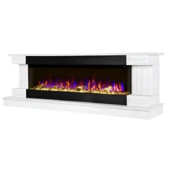 Camino Elettrico Bianco 1500W 181x43x60 con Fiamma 3D e Termostato