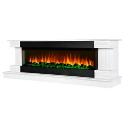 Camino Elettrico Bianco 1500W 181x43x60 con Fiamma 3D e Termostato
