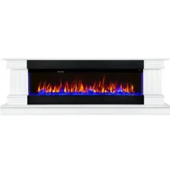 Camino Elettrico Bianco 1500W 181x43x60 con Fiamma 3D e Termostato