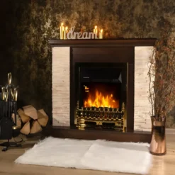 Camino Elettrico Classico 2000W da Soggiorno Noce Rustico con Telecomando