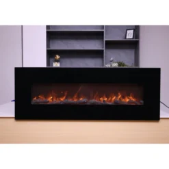 Camino Elettrico 150cm da Parete con Led Fiamma Finta Potenza Regolabile