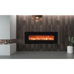 Camino Elettrico 150cm da Parete con Led Fiamma Finta Potenza Regolabile
