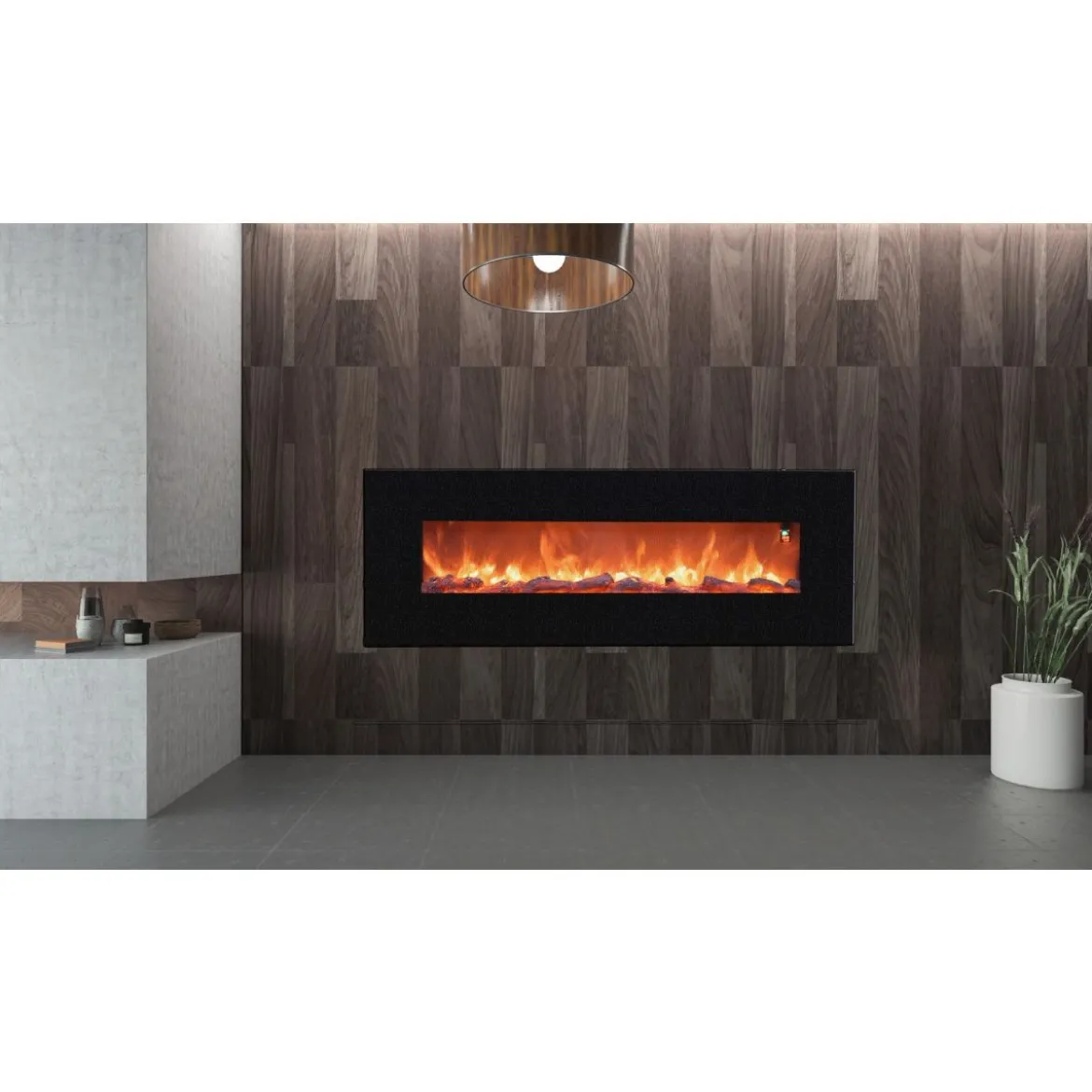 Camino Elettrico 150cm da Parete con Led Fiamma Finta Potenza Regolabile