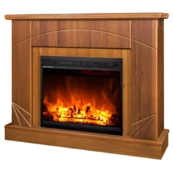 Camino Elettrico con Mantello Legno Noce 1500W Fiamma LED 3 Colori