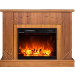 Camino Elettrico con Mantello Legno Noce 1500W Fiamma LED 3 Colori