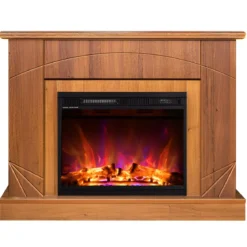 Camino Elettrico con Mantello Legno Noce 1500W Fiamma LED 3 Colori