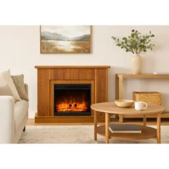 Camino Elettrico con Mantello Legno Noce 1500W Fiamma LED 3 Colori