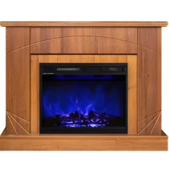 Camino Elettrico con Mantello Legno Noce 1500W Fiamma LED 3 Colori