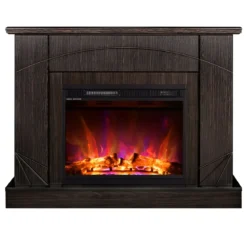 Camino Elettrico con Mantello Legno Scuro 1500W Fiamma LED 3 Colori