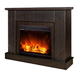 Camino Elettrico con Mantello Legno Scuro 1500W Fiamma LED 3 Colori